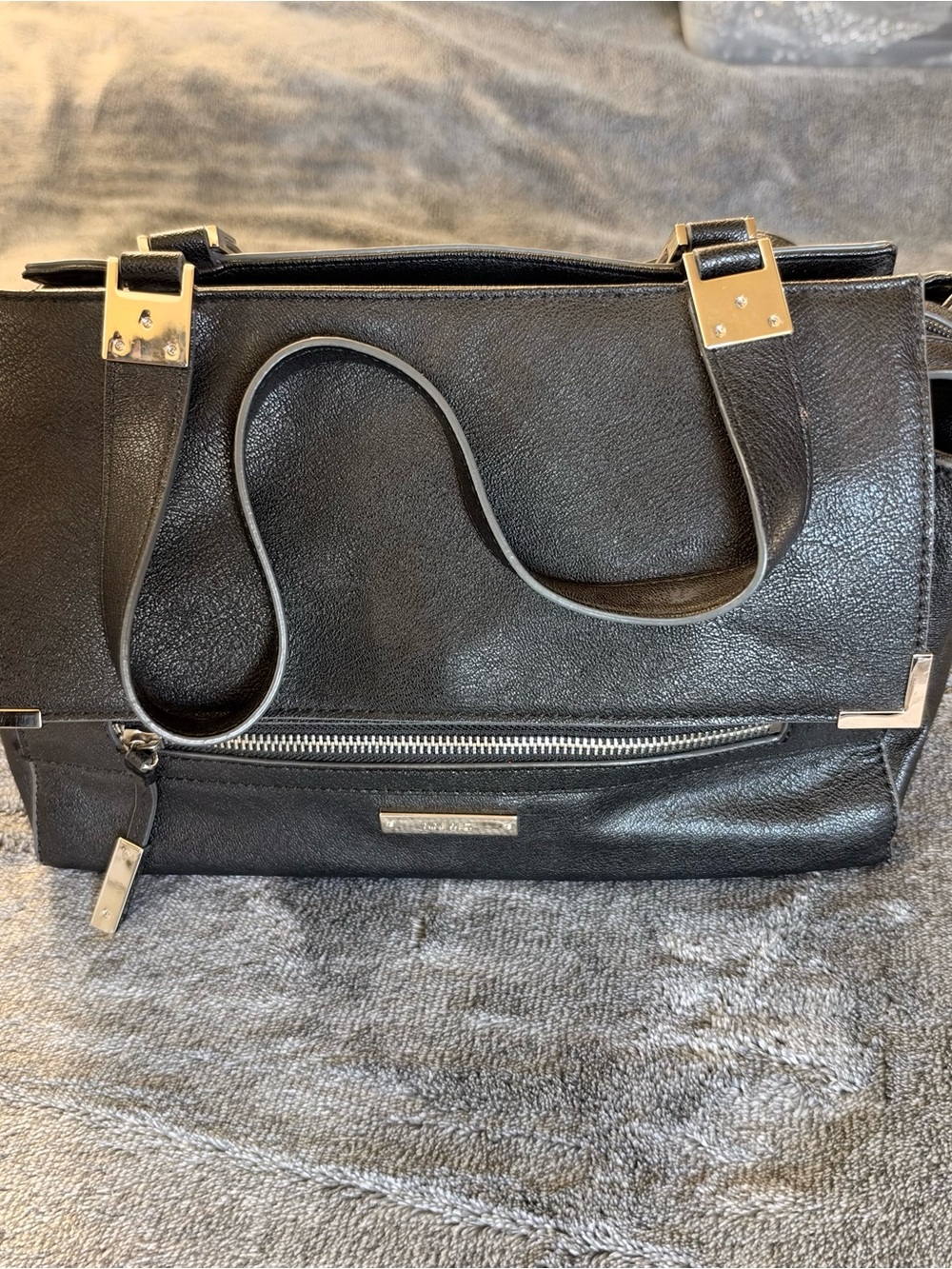 Nine West Black Structured Satchel Tote Work Handbag